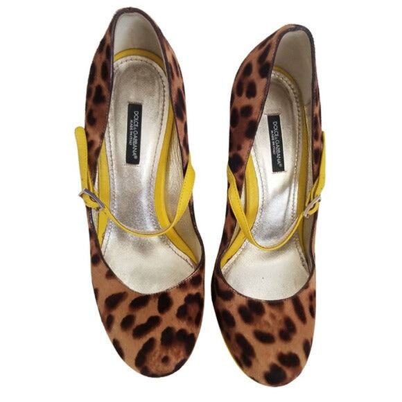 DOLCE & GABBANA Cheetah Platform Heels Yellow Trim Stilettos Size 8.5 - Picture 3 of 10